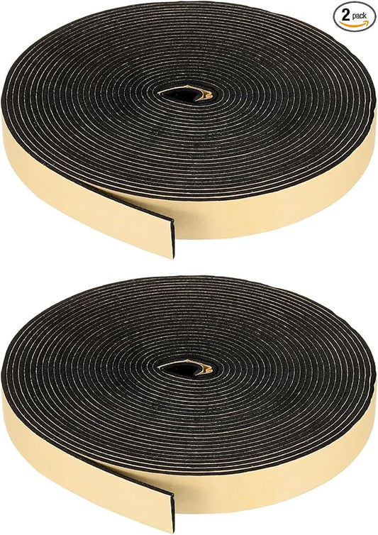 PATIKIL Foam Insulation Tape, 2Pcs 1" W x 1/8" t x 32.8FT Self Adhesive Weather Stripping Door Seal Strip for Door Window Air Conditioning, Black