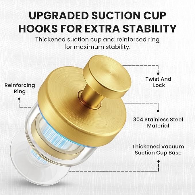 Suction Cup Hooks 4 Pack – Heavy Duty No Drill Bathroom Towel Hooks, Removable Reusable Stainless Steel Shower Wall Hooks for Kitchen, Glass, Door, Bathrobe, Coat & Accessories