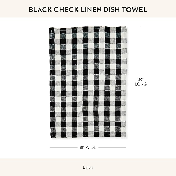 MACKENZIE-CHILDS Linen Dish Towel, Decorative Kitchen Towel, Black Check