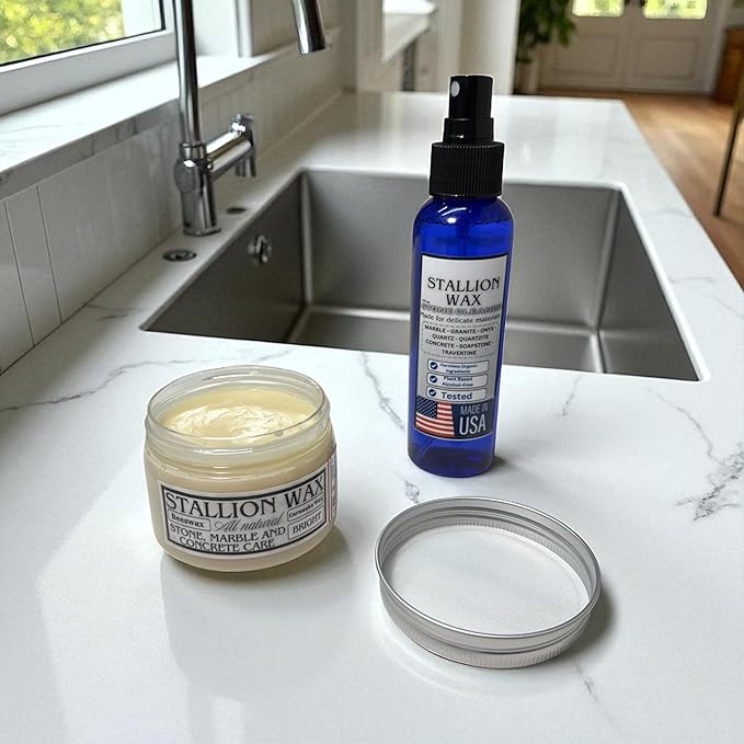 Marble & Granite Cleaner and Polish Kit – 4 in 1 Set Enhances Light Countertops | Stone-Safe Care for White Marble, Quartz, Quartzite, Soapstone & Bright Granite, Streak-Free Shine & Color Clarity