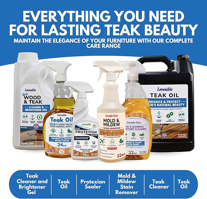 EcoDecors Loveable 24 oz Spray Bottle Teak Oil and Loveable Protection 16 oz Teak Sealer For Outdoor Furniture