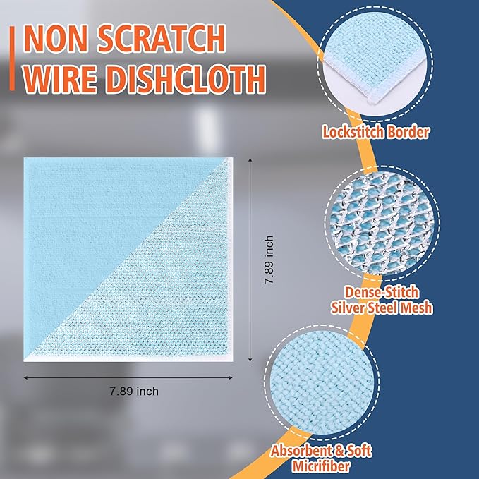 2-Sided Cleaning Dish Towels for Kitchen Microfiber Wash Cloths,45pcs Non Scratch Wire Dishcloth,Wire Dishcloth Home Essentials-Reusable Steel Wool Scrubber Washcloths,Set for Pans Sinks & Cookware