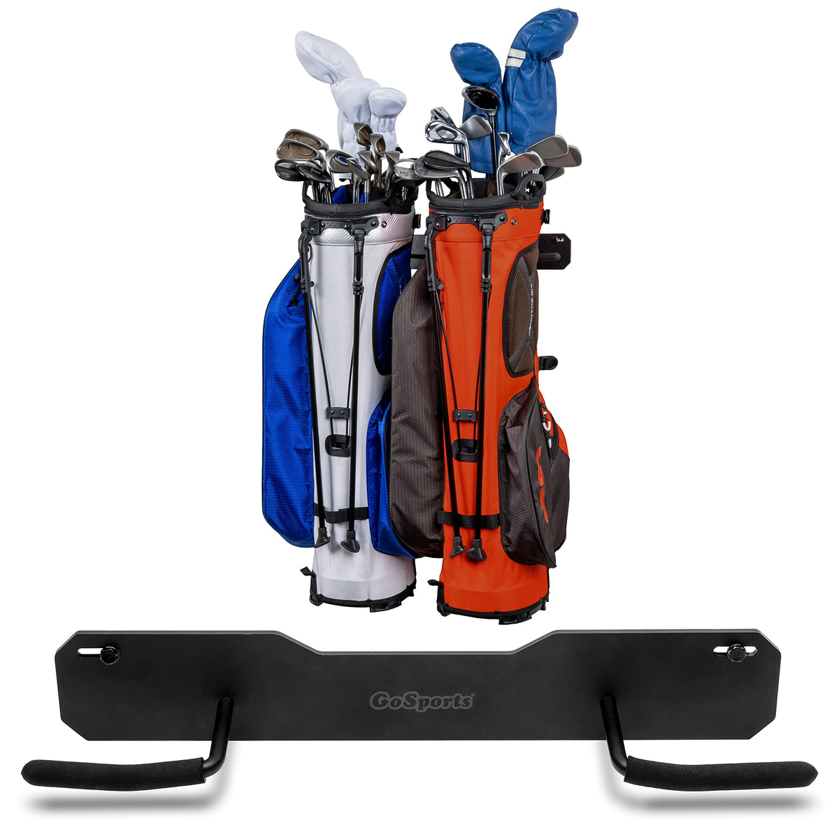 GoSports Wall Mounted Golf Bag Storage Rack - Holds 2 Golf Bags - Image 1