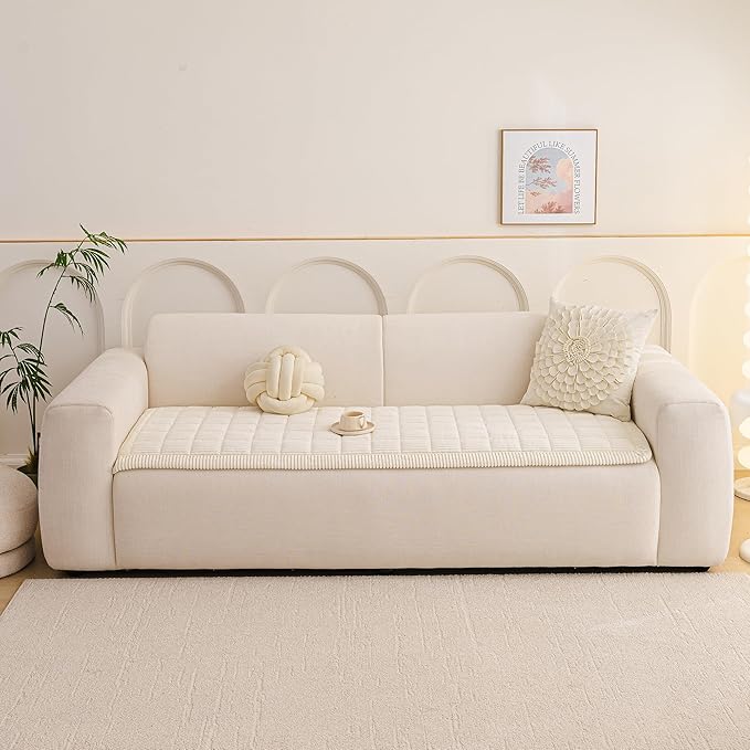 MEETSKY Couch Cover for 3 Cushion Couch Sofa, Sofa Covers for Dogs Washable, Non-Slip Sofa Protector Pet Friendly Dog Mats for Couches Soft Furniture Covers, 27.6" x 82.7", Cream