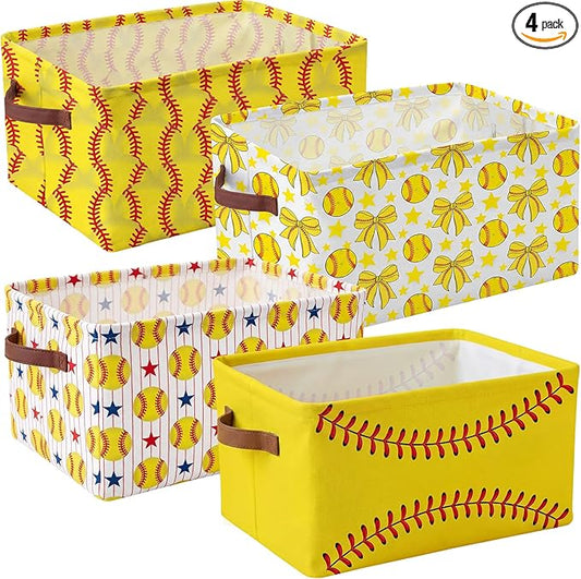 Boao 4 Pack Softball Storage Baskets for Gifts Empty Collapsible Laundry Storage Bins with Handles Foldable Boxes for Home Bedroom Office Holiday Toy Clothes Containers