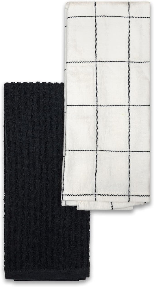 Frigidaire Carmen 2-Piece Cotton Kitchen Towel Set-Black and Square Print