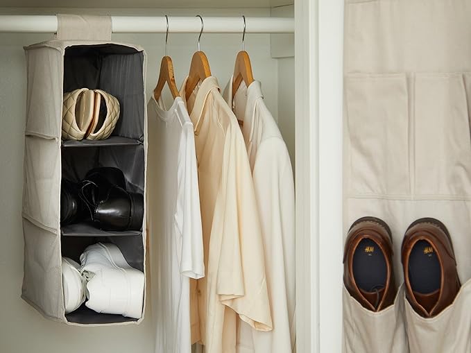 Covermates Keepsakes Hanging Shoe Organizer - Heavy Duty Material, Sturdy Interior Shelves - Closet Storage, Beige Heather