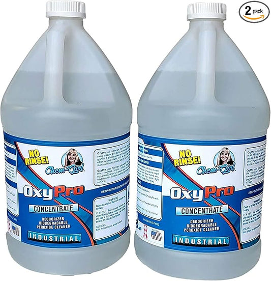 Chem-Girl OxyPro Concentrated Multi-Purpose Surface Cleaner to the Rescue - Chlorine-Free, Oxygen-Powered Stain & Odor Remover, 5 Percent Hydrogen Peroxide (H2O2), 1-Gallon, 2-Pack