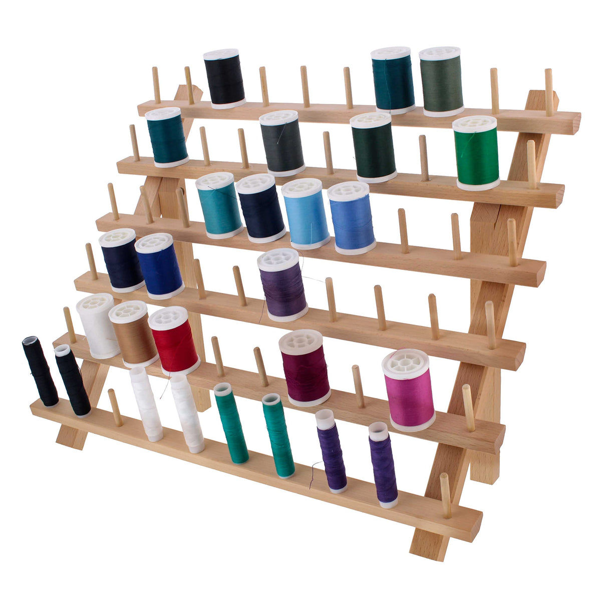 US Art Supply Premium 60-Spool Thread Holder: Wooden Sewing & - Image 1