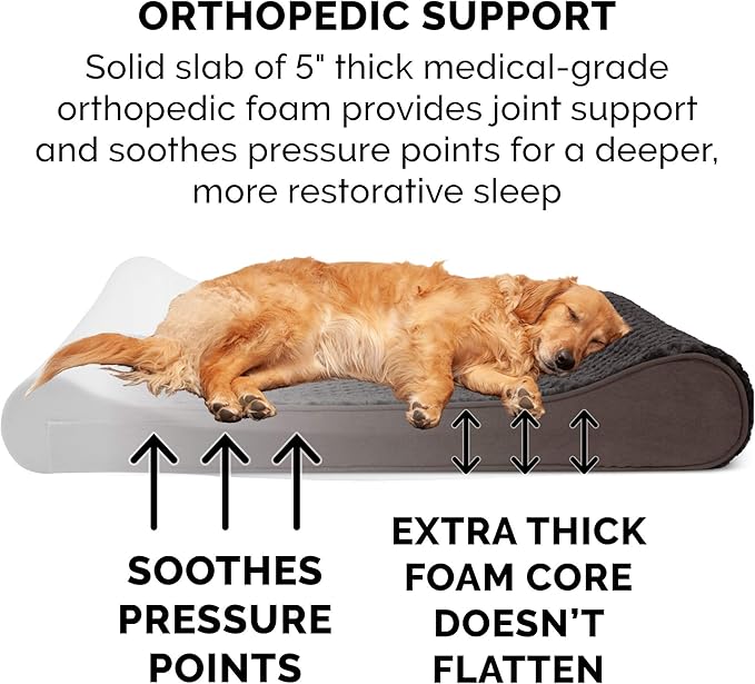 Furhaven Orthopedic Dog Bed for Large Dogs w/ Removable Washable Cover, For Dogs Up to 150 lbs - Ultra Plush Faux Fur & Suede Luxe Lounger Contour Mattress - Chocolate, Jumbo Plus/XXL