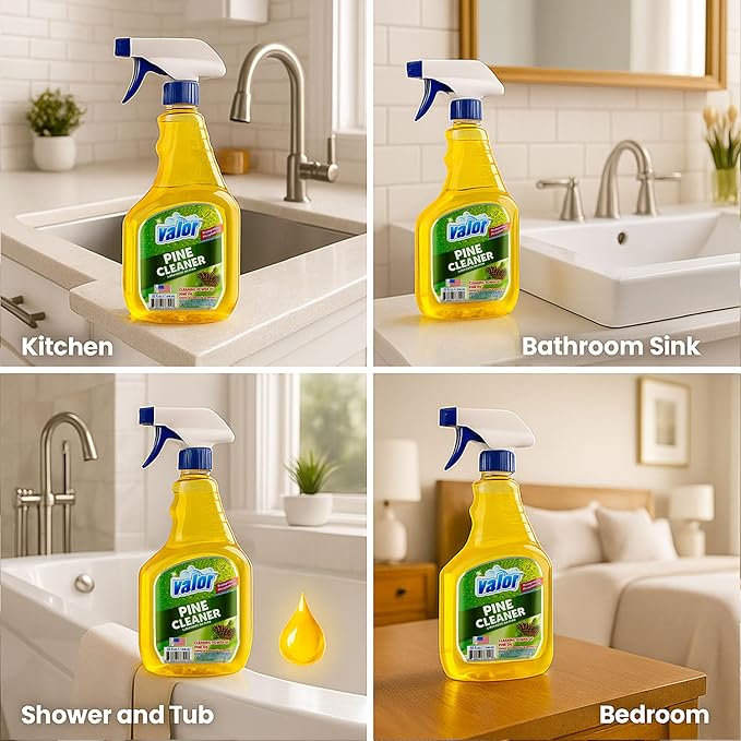 Valor Pine All-Purpose Cleaner with Trigger Sprayer, 32 fl oz – Multi-Surface Household Cleaner, Powerful Degreaser, Biodegradable, Fresh Pine Scent, Kitchen & Bathroom Use (32 Fl Oz (Pack of 12))