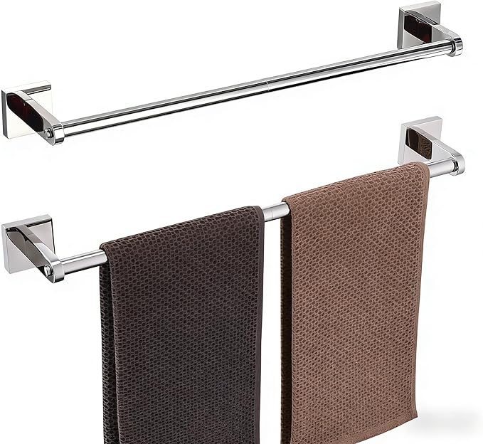 Miyili Bathroom Towel Bar 18-Inch, SUS304 Stainless Steel Wall Mounted Towel Holder, Rustproof Towel Hanger, Single Bar Bathroom Accessories, Polished, 2-Pieces