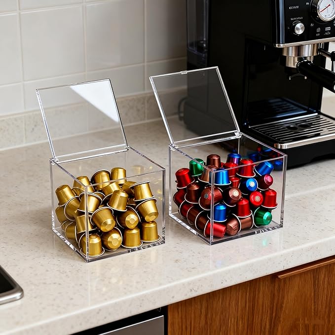 Acrylic Box with Lid Clear Storage Coffee Pod Holder with Hinged Lid Small Acrylic Organizers Contanier