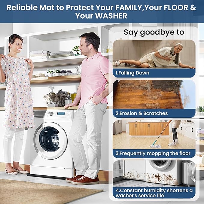27"X27" Under Washing Machine Drain Pan Silicone Mat with 0.8“ Raised Edge - Washing Machine Tray , Non-Slip Trays for under Washer and Dryer ,Washer Tray for Floor Protection ,Washer Drip Pan(Black)