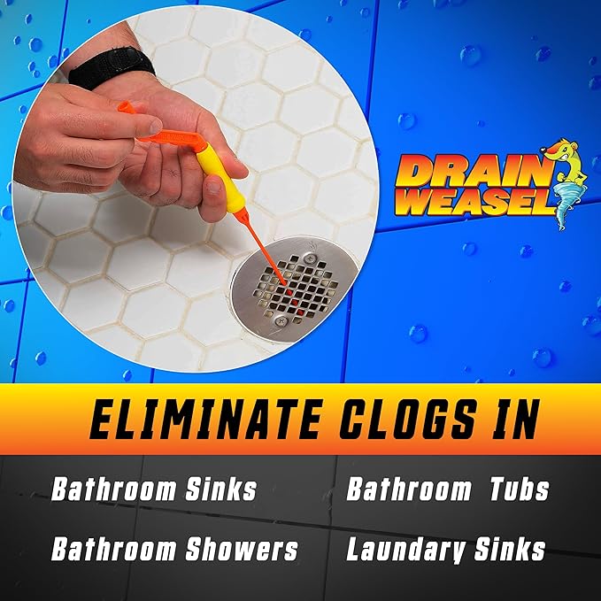 FlexiSnake Drain Weasel Sink Snake Hair Clog Remover Tool Kit, Sink, Pipe, Bathroom, Bathtub Drain Cleaner, 18-inch Long, Flexible, Made in The USA, 3 Pack Wand Refills and Removable Handle
