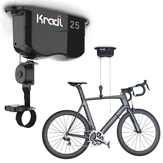 Spring-Powered Ceiling Bike Hoist and Rack for Effortless Storage - Image 1