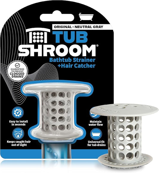 TubShroom Bathtub Drain Hair Catcher – in-Drain Tub Strainer & Clog Prevention Protector, Fits Standard 1.4”–1.75” Tub Drains, Easy Clean, Captures Human & Pet Hair Out of Sight (Gray)