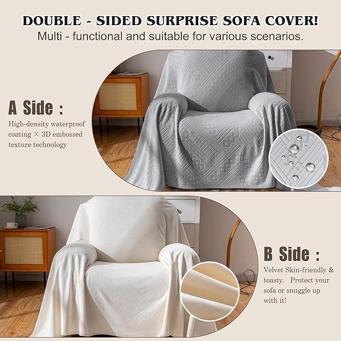 Waterproof Recliner Chair Covers, Anti-Slip Reclining Chair Covers, Pet-Friendly, Washable, Durable and Breathable Couch Covers – Reversible Design for Sofa Protection(71x71in/Light Grey)