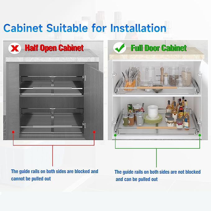 Expandable Pull Out Cabinet Organizer,12.2~17.9" W x 22.5" D Heavy Duty Slide Out Shelves Adjustable Height Cabinet Pull Out Shelves,Expandable Width Spice Rack Organizer for Kitchen Cabinet