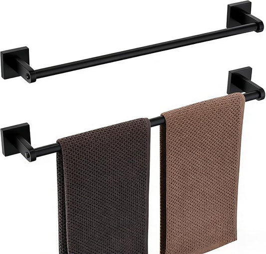 Miyili 18-Inch Matte Black Towel Bar - Rustproof Wall Mounted Towel Holder, Space-Saving Towel Hanger Bathroom Accessories, 2-Pieces