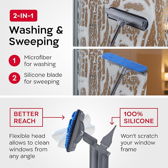 Tyroler Professional Window Squeegee with Extension Pole | 5.3-18.6ft Squeegee for Windows Cleaning | Outdoor Window Cleaner Tool, Windows Washing Kit with Extension Pole | Window Cleaning Kit