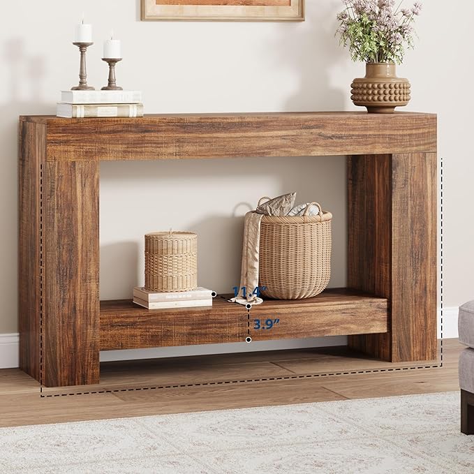 Garvee 47" Farmhouse Console Table with 2 Tiers and Storage – Large Wooden Sofa Table for Entryway, Hallway and Living Room