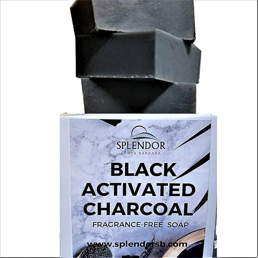 Splendor Black Activated Charcoal Soap Bars - Unscented Natural Cold-Process Soap - Odor Neutralizer, Handmade & Vegan - Gentle Skin Cleanser for Face, Body, and Hands - Deep Cleanse