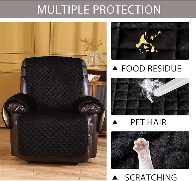 LUFEIJIASHI Recliner Covers Non-Slip Waterproof Large Recliner Chair Covers for Leather Chairs Reversible Recliner Sofa Cover for Living Room Recliner Furniture Protectors for Dog Pets Black 23"