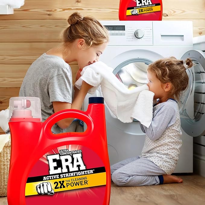 Era 2X Ultra Active Stainfighter Formula Liquid Laundry Detergent 154 fl oz, 107 Loads Stain Fighter Laundry Detergent for Deep Stain Removal Tough on Stains Fighter High Efficiency