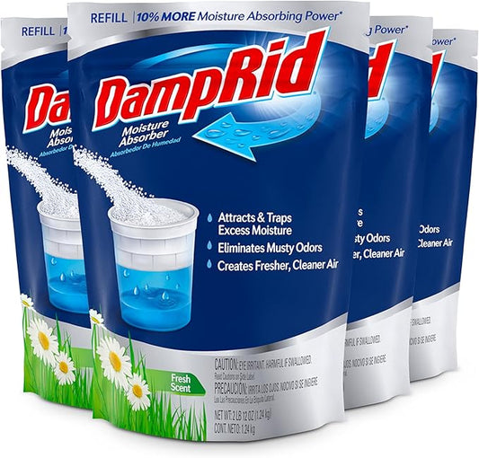 DampRid Refill Bag, 44 oz, 4-Pack - Fresh Scent Moisture Absorbers for Rooms with Excess Humidity, Long-Lasting, Eliminates Musty Odors and Creates Fresher Air