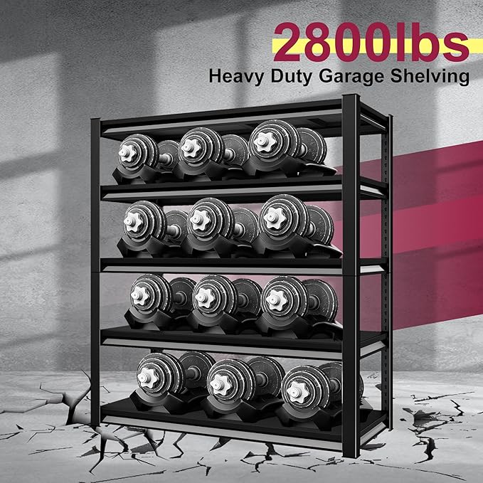 48''W Garage Shelves Heavy Duty - 2,750Lbs Steel Metal Adjustable Utility Storage Shelving Rack Units 48" W x 18" D x 78" H 5 Tier Black