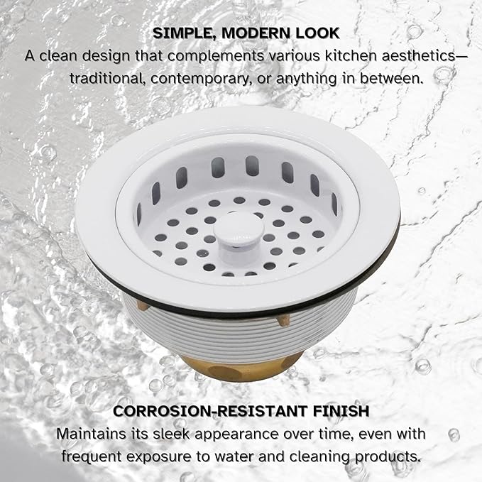 Westbrass R214-50 3-1/2-Inch Large Post Style Kitchen Sink Basket Strainer, Powder Coat White