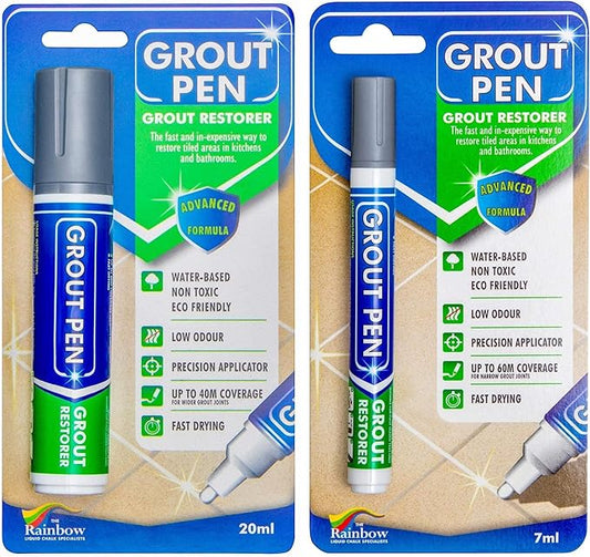Grout Pen Tile Paint Marker: Waterproof Grout Colorant and Sealer Pen to Renew, Repair, and Refresh Tile Grout - Cleaner Coating Stain Pens - 2 Pack, 5mm Narrow and 15mm Wide Tip Pens - Grey