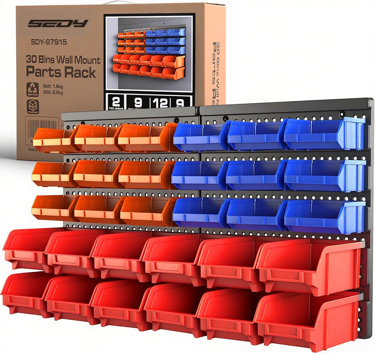 SEDY 30-Bin Wall-Mounted Storage Rack System - Heavy | All Products - Image 1