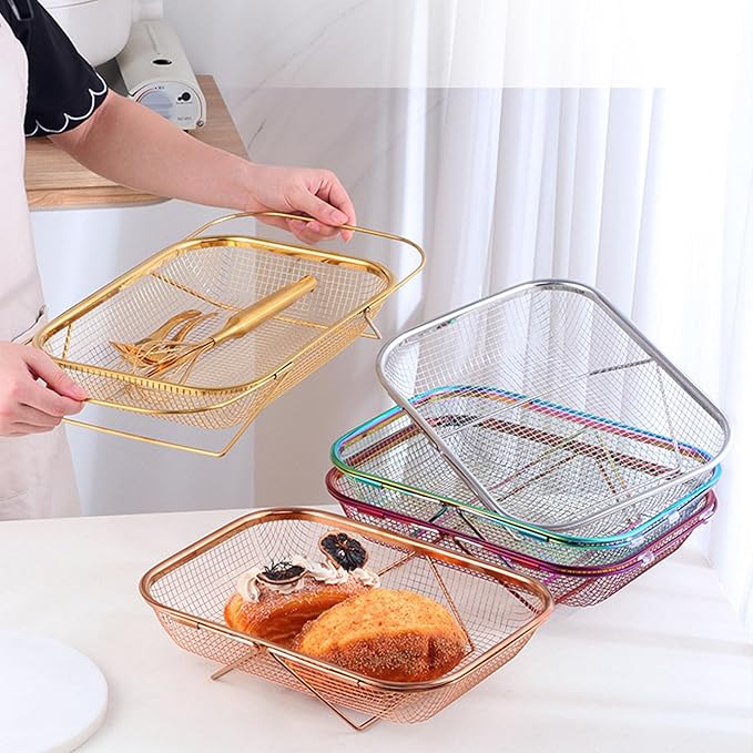 Over the Sink Colander - Expandable Baskets with Fine Mesh and Handle Stainless Steel Material Rectangle for Strain Drain Rinse Fruits Vegetables Pasta New Home Essentials (Rose