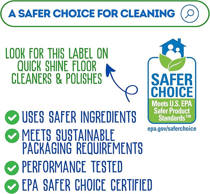 Quick Shine Hardwood Floor Luster-Polish 64oz-2pk Plant-Derived w/Carnauba Safer Choice, No PFAS, pH Neutral Ready to Use Formula w/Anti-Slip Technology Simply Squirt & Spread Made in USA