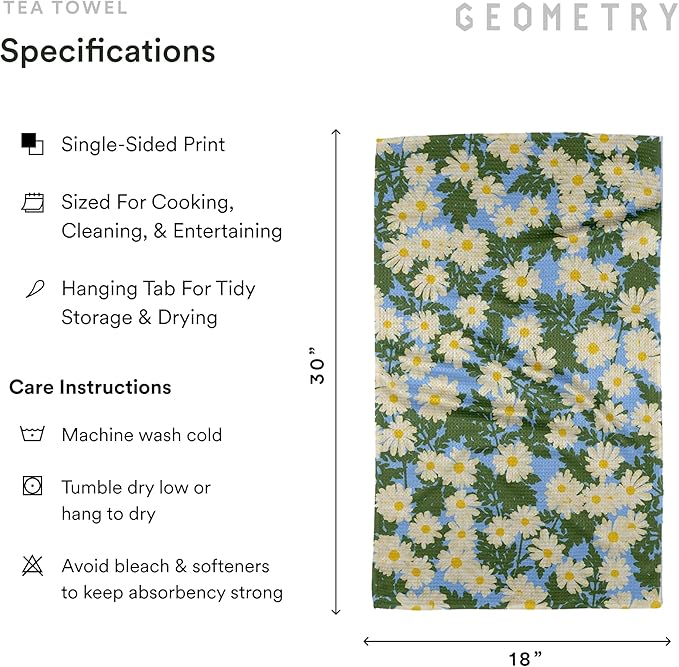 GEOMETRY Spring Kitchen Towels - Quick Dry Microfiber Cloth Spring & Summer Dish Towels for Kitchen Drying - Premium Quick Dry Towel - Daisy Delight, 18" x 30" - 1-Pack