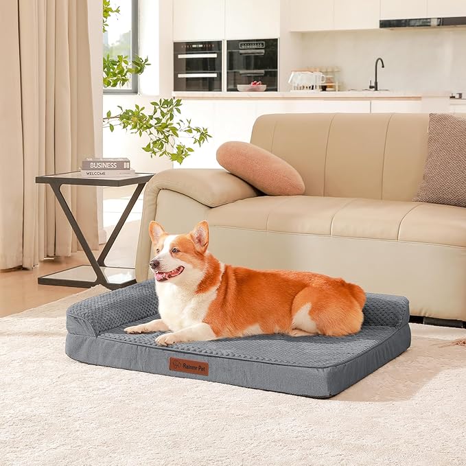 Orthopedic Dog Beds Large Sized Dog, 41x27x6 Inches Memory Foam Pet Bed for Large Dogs, Washable Removable Cover, Nonskid Bottom, Waterproof, Dark Grey