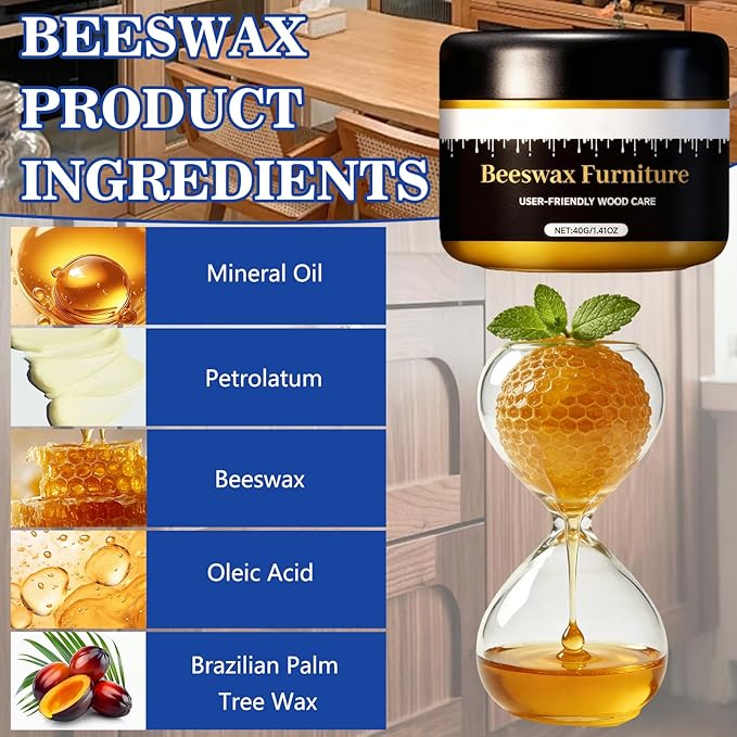 Beeswax Gleam Premium Furniture Wax - All-Natural Wood Polish & Conditioner, Waterproof Restorer & Cleaner for Wood Furniture (2 Pcs)