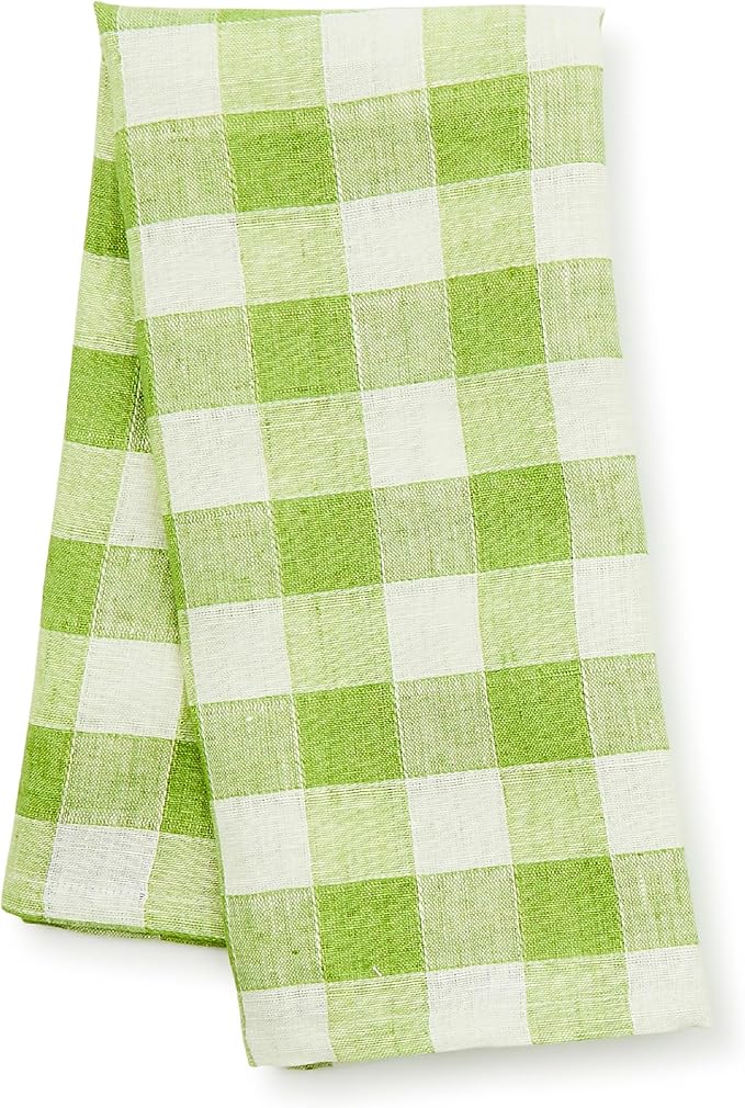 MACKENZIE-CHILDS Linen Dish Towel, Decorative Dish Towel for Kitchen, Green Check