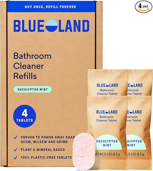BLUELAND Bathroom Cleaner, 4-Pack Refill, Eucalyptus Mint Scent, Eco-Friendly Cleaning Supplies, 4 x 24 Fl oz