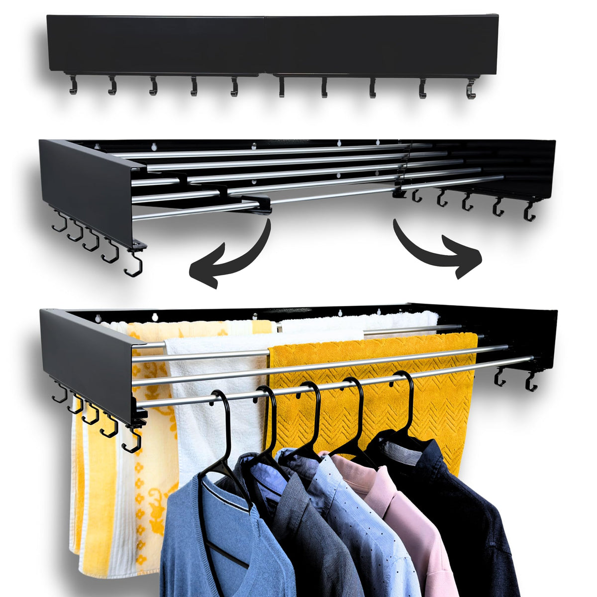 Foldable Wall Mounted Drying Rack - 31.5” Wide, 13.2 Ft - Image 1