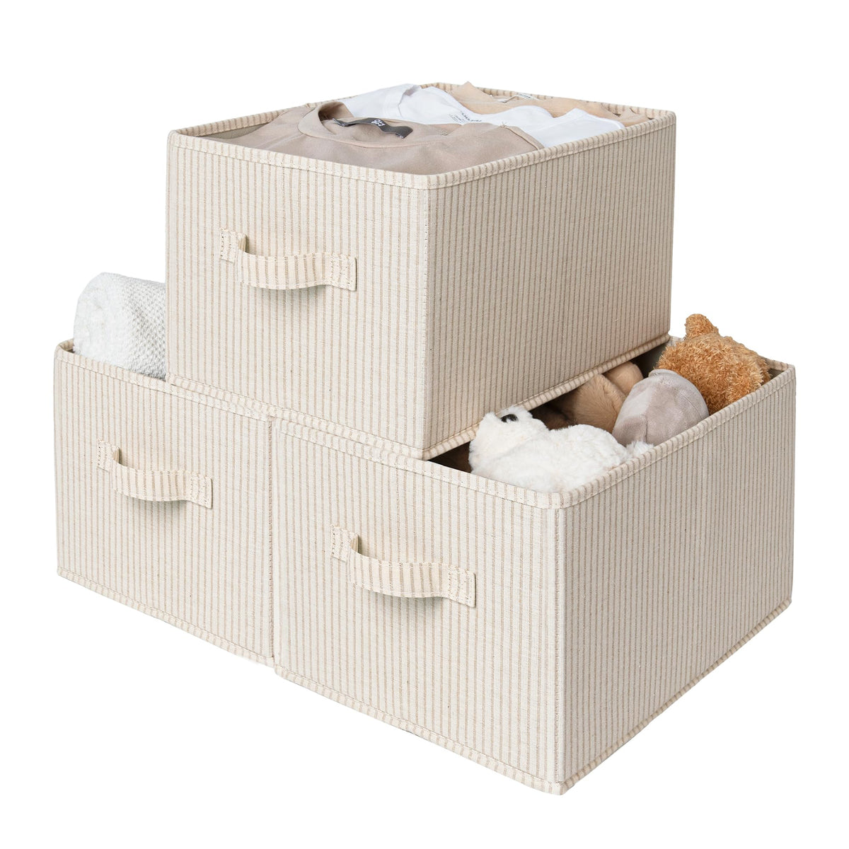 StorageWorks Shelf Organizer Bins, Khaki & Beige Stripes - Image 1