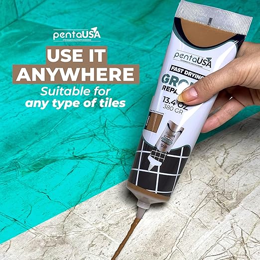 Tile Grout Repair Kit - Light Brown- Premixed Acrylic Sanded Grout, Waterproof Formula, Bathroom & Shower Grout Repair, with Plastic Applicator, 13.4 oz / 380 g / 0.84 lb