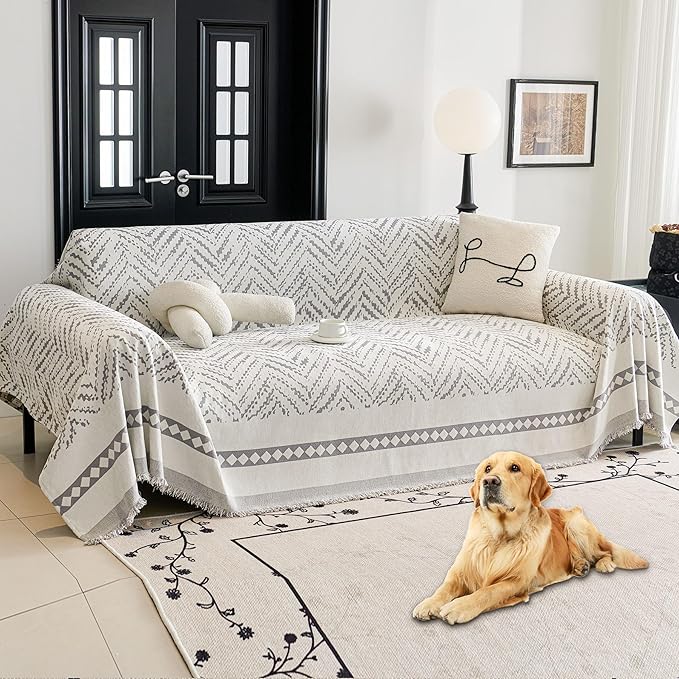 HAOMAIJIA Non Slip Couch Cover Sofa Covers for 2 Cushion Couch Washable sectional Couch Covers for Dogs pet Furniture Protector Couch Cover Blanket for Living Room (MR-Grey, 71"x102")