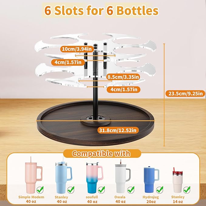 Water Bottle Organizer for Stanley 20/30/40oz, Acrylic Rotating Tumbler Organizer Holder Lazy Susan, Vintage Water Bottle Storage for Kitchen Cabinets, Convenient Stanley Cup Accessories