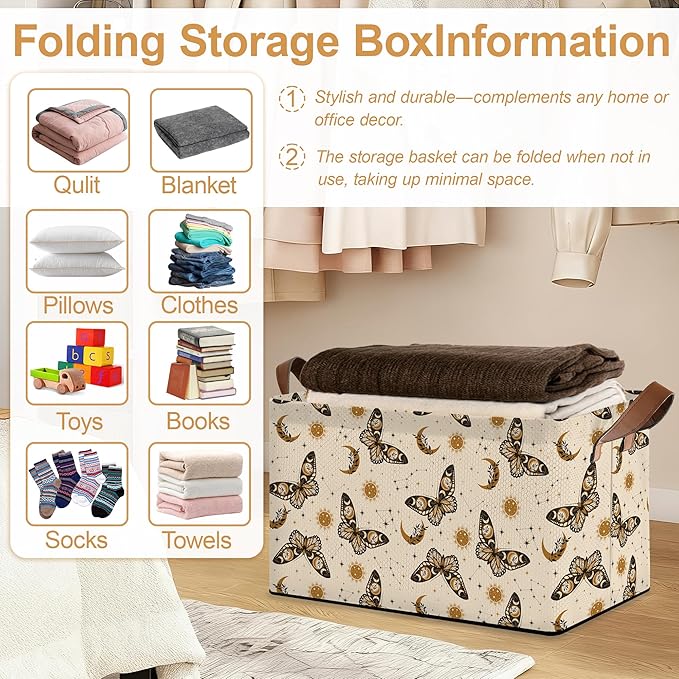 32L Large Storage Bins with Handles, Basket Organizer for Shelves, Closet, Books, Laundry & Home Decor (Boho Buttefly)