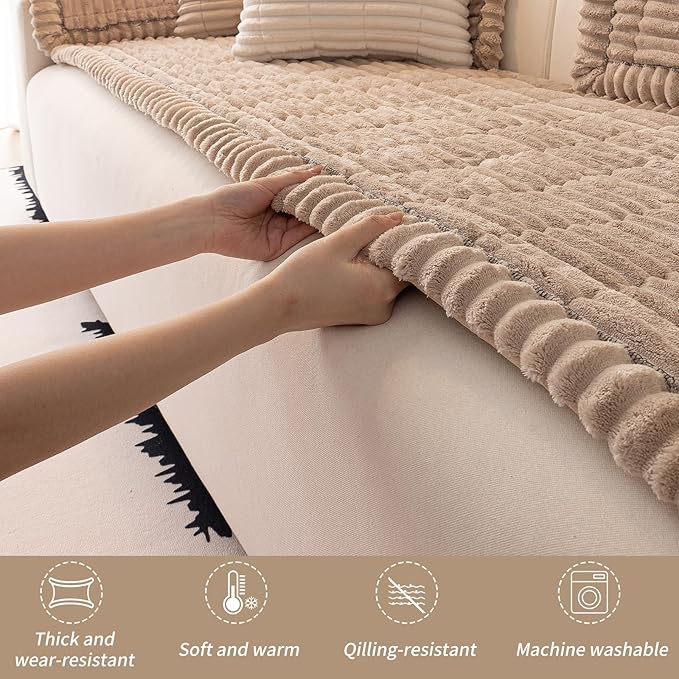 Couch Cover for Dogs Washable,Non Slip Fuzzy Durable Couch Covers for 3 Cushion Sofa Pet Friendly Sofa Cover Dog Thick Soft Slipcovers Protector Couches Mat Bed (Brown, 27.6" x 59"/70 x 150cm)