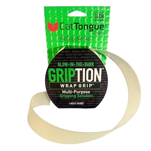 CATTONGUE GRIPS Non-Abrasive Grip Tape Wrap - 1” Thick Heavy-Duty, Waterproof Anti-Slip Tape for Wrapping Tools, Bats, Gym Equipment - Indoor & Outdoor Anti-Slip Solution (Glow, 10ft)