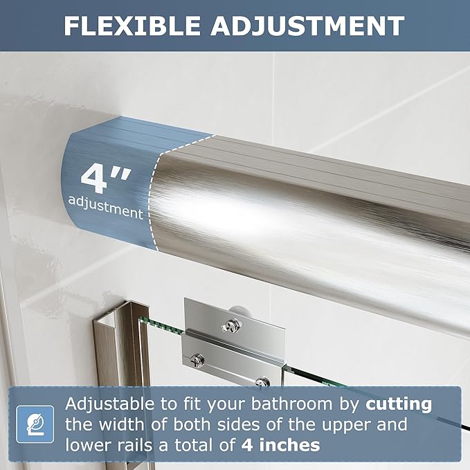 SUNNY SHOWER Double Sliding Glass Door 60" W x 62" H Shower Door 1/4" Tempered Glass Sliding Door Semi-Frameless Shower Glass Enclosure Bypass Walk in Shower Cabin, Brushed Nickel